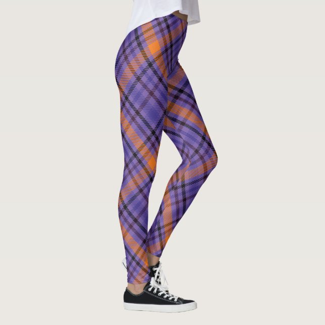 Legging Xadrez de Halloween de Roxo e Ogange (Direita)