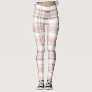 Legging Xadrez de Listras Rosa Branco Creme Chic