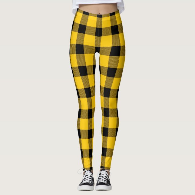 Legging Xadrez de Lumberjack no País de Buffalo Amarelo/Do (Frente)