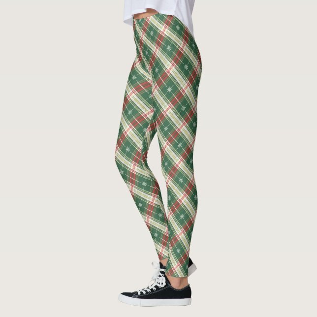 Legging Xadrez de Natal Branco, Verde (Esquerda)