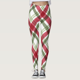 Legging Xadrez de Natal Branco Verde Vermelho