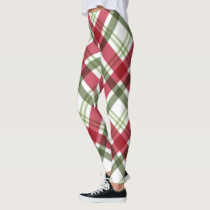 Legging Xadrez de Natal Branco Verde Vermelho
