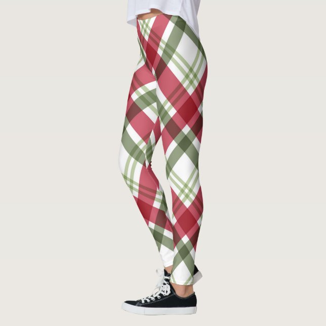 Legging Xadrez de Natal Branco Verde Vermelho (Esquerda)