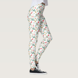 Legging Xadrez de Natal - Pedaços, Árvore, Holly, Reindeer