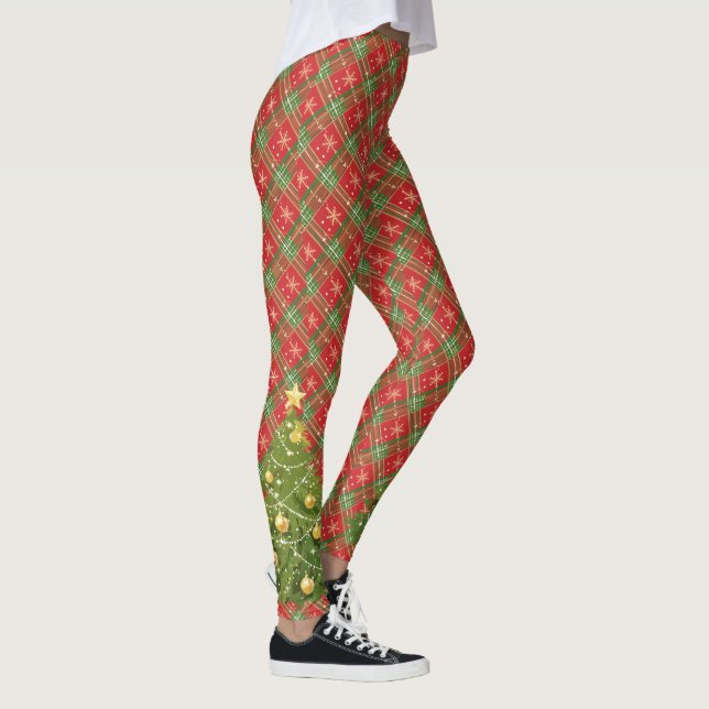 Legging Xadrez de Natal Vermelho, Verde, Dourado com Árvor (Direita)
