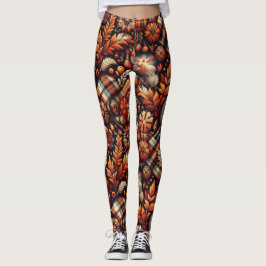 Legging Xadrez de outono deixa bege preto laranja