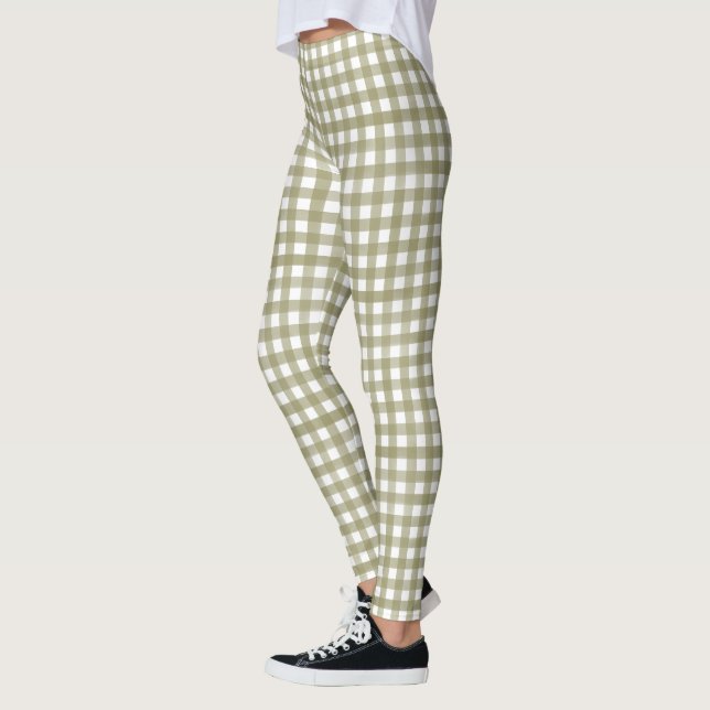 Legging Xadrez de Sage Green Gingham, Padrão (Esquerda)
