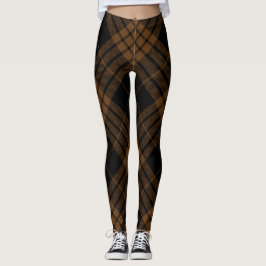 Legging Xadrez de Tartan Brown preto diagonal na moda