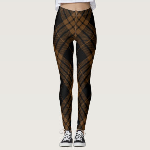 Legging Xadrez de Tartan Brown preto diagonal na moda