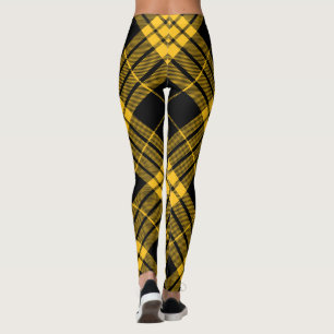 Legging Xadrez de Tartan diagonal na moda amarela preta