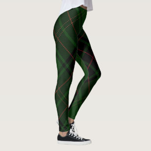 Legging Xadrez de Tartan Diagonal Verde Preto Vermelho Tre