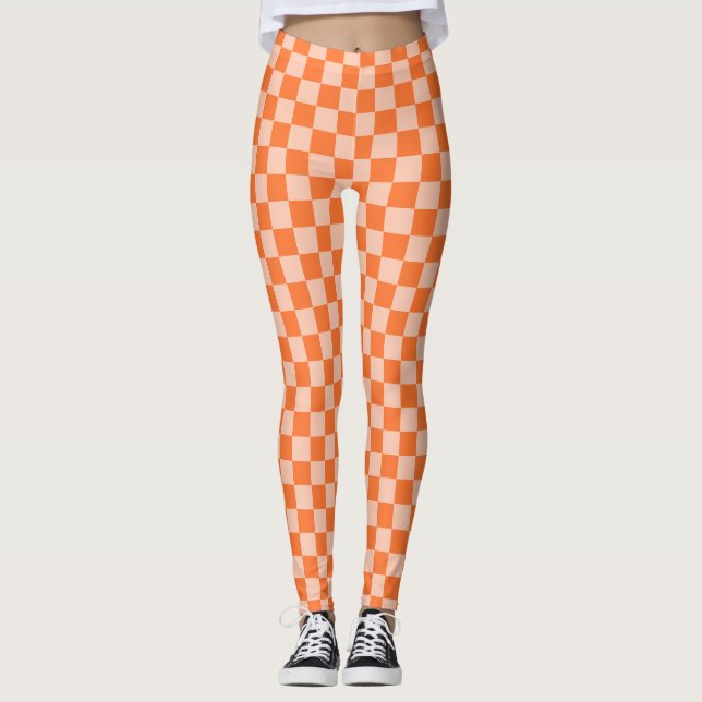 Legging Xadrez de Tartan Laranja de outono Retroativo (Frente)