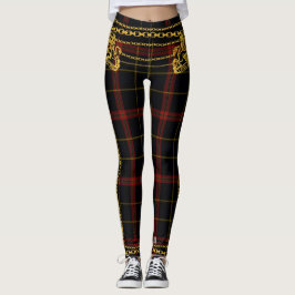 Legging Xadrez de Tartan Preto Vermelho Trim. Dourado