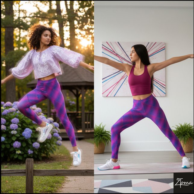 Legging Xadrez Diagonal Azul Rosa Cibernético Vibrante (Criador carregado)