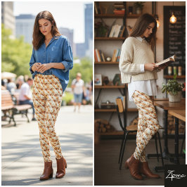 Legging Xadrez Diagonal Bege Claro Tecido Sutil
