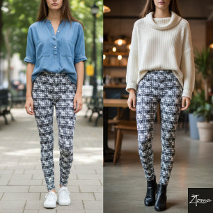 Legging Xadrez Diagonal Monocromático Cinza Tecido Fino