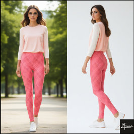 Legging Xadrez Diagonal Rosa Coral com Falha na Tecelagem