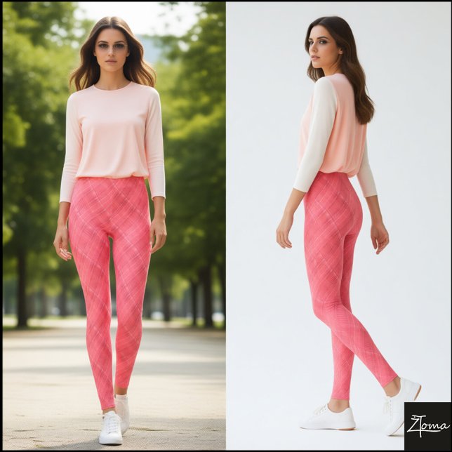 Legging Xadrez Diagonal Rosa Coral com Falha na Tecelagem (Criador carregado)