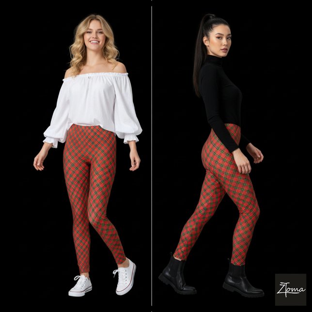 Legging Xadrez Diagonal Vermelho Verde com Distorção Circu (Criador carregado)