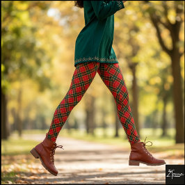 Legging Xadrez Diagonal Vermelho Verde de Pequena Escala