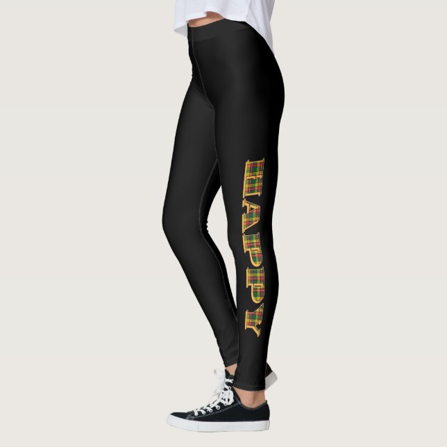 Legging Xadrez do logotipo FELIZ Preto (Esquerda)