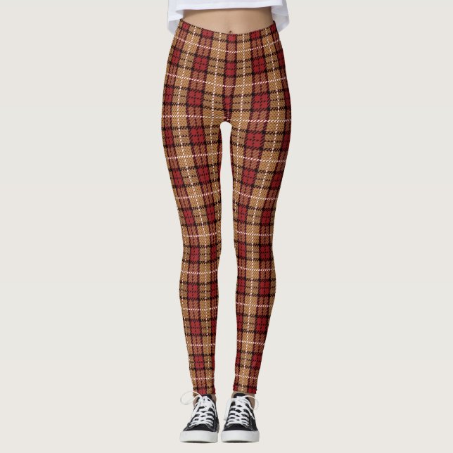 Legging Xadrez do pixel no vermelho e no ouro (Frente)