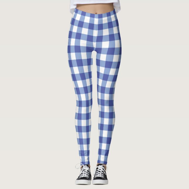 Legging Xadrez do Verificador de Gingham Azul e Branco (Frente)