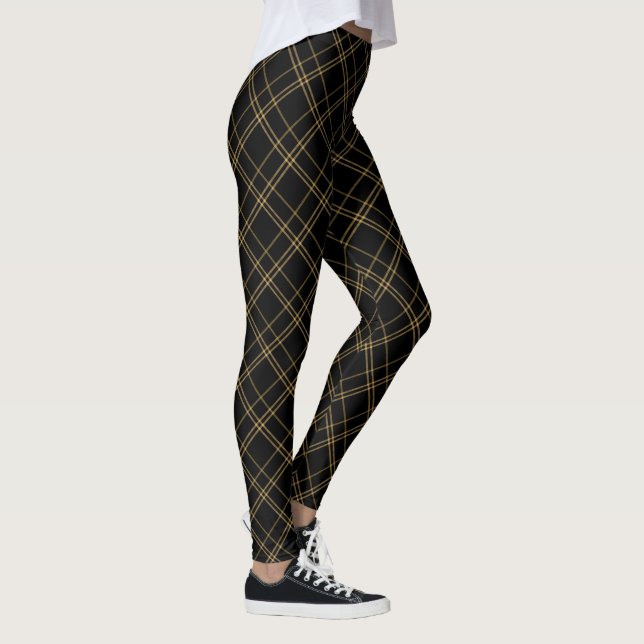 Legging Xadrez Elegante Dourada e Preta (Direita)