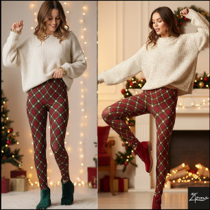 Legging Xadrez Escocês Argyle Tradicional de Férias Vermel