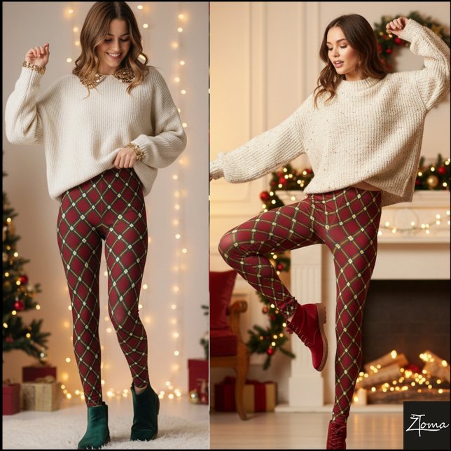 Legging Xadrez Escocês Argyle Tradicional de Férias Vermel (Criador carregado)