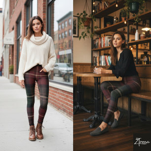Legging Xadrez Escocês Burgundy Escuro Conforto Plaid Patr