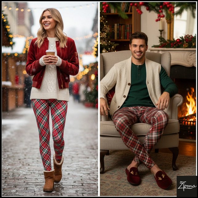 Legging Xadrez Escocês Grosso Vermelho Verde Diagonal (Criador carregado)