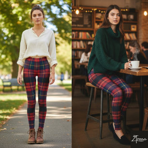 Legging Xadrez Escocês Vermelho Escuro Tradicional Quadrad