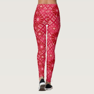 Legging Xadrez, floral, xadrez, vermelho, vermelho, ruivo