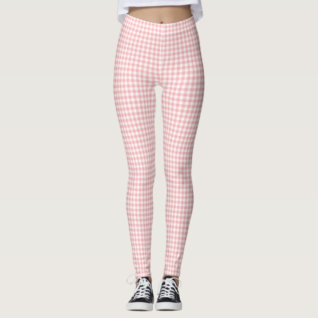 Legging Xadrez Gingham Rosa Branco  (Frente)