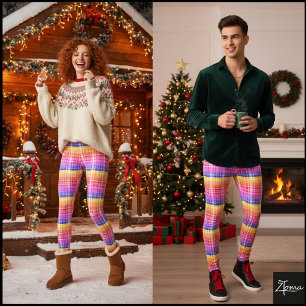 Legging Xadrez Gradiente Vibrante Faixas de Cor Horizontai