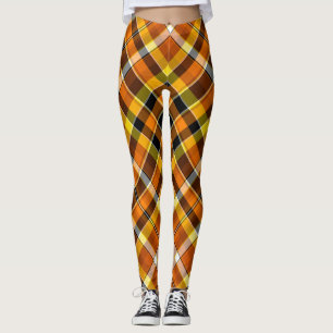 Legging Xadrez Laranja, Amarelo e Preto de Halloween