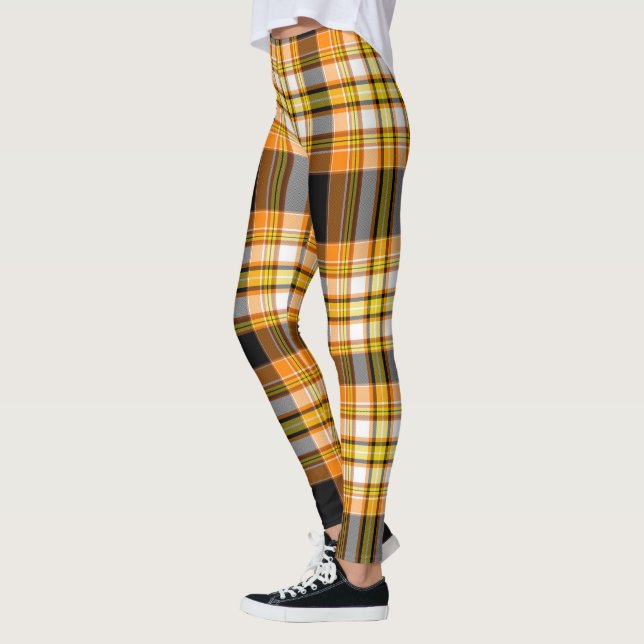 Legging Xadrez Laranja do Halloween, Amarelo, Branco e Pre (Esquerda)