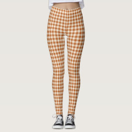 Legging Xadrez Laranja Queimado Outonal Padrão Xadrez de O