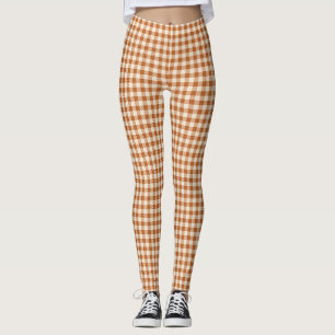 Legging Xadrez Laranja Queimado Outonal Padrão Xadrez de O