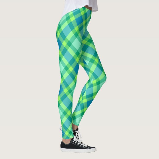Legging Xadrez moderna do século médio - verde-jade e azul (Direita)
