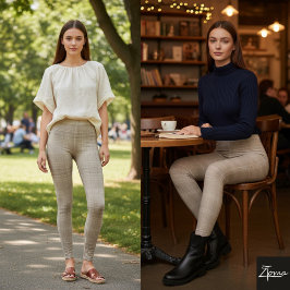 Legging Xadrez Monocromático Bege com Textura Horizontal