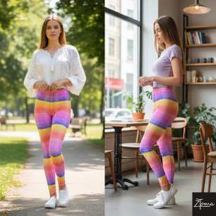 Legging Xadrez Neon Gradiente Arco-Íris Listrado