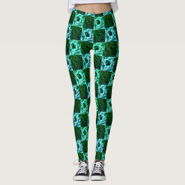 Legging Xadrez ou ciano verde e azul-céu, com retângulo