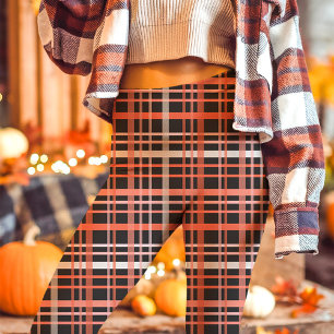 Legging Xadrez Ousado de Rosa, Laranja e Preto de Outono