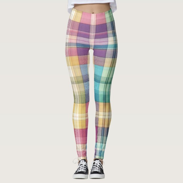 Legging xadrez/Páscoa pastel/tartã (Frente)