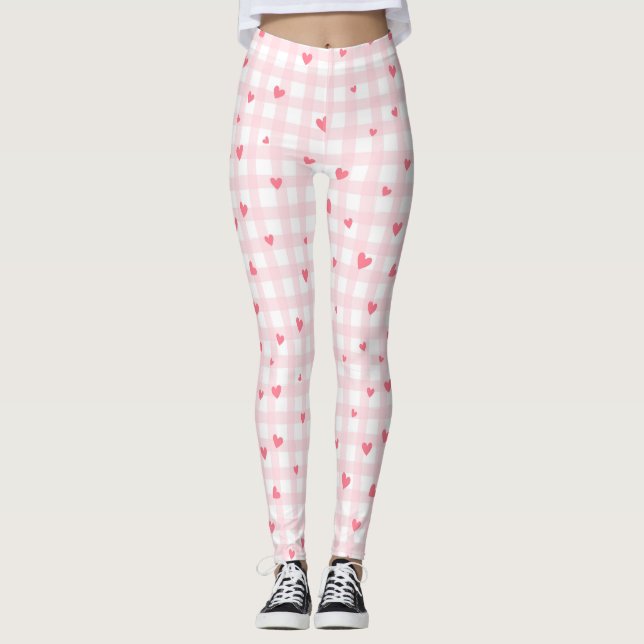 Legging XADREZ PInk com Corações (Frente)