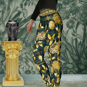 Legging Xadrez preta floral da cerceta do leão Chain