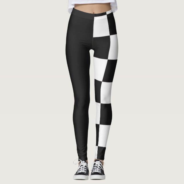 Legging Xadrez Preto e Branco Metade Moderno Monocromático (Frente)