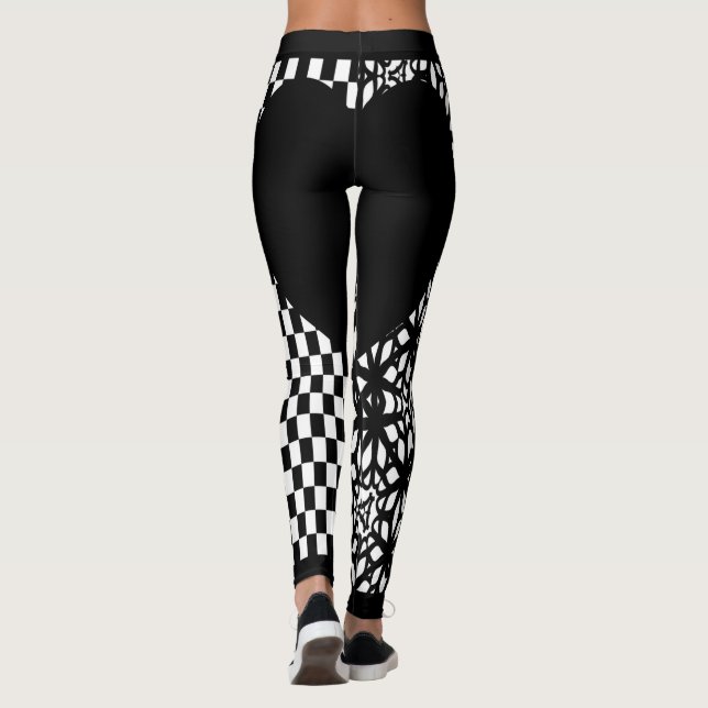 Legging Xadrez Preto e Coração de Renda (Verso)